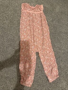 Mini Boden Pink Floral Romper with Ruffle Trim